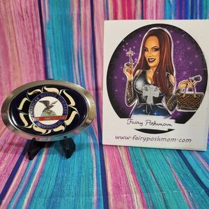 American Motors Company Logo on Blue Epoxy Belt Buckle